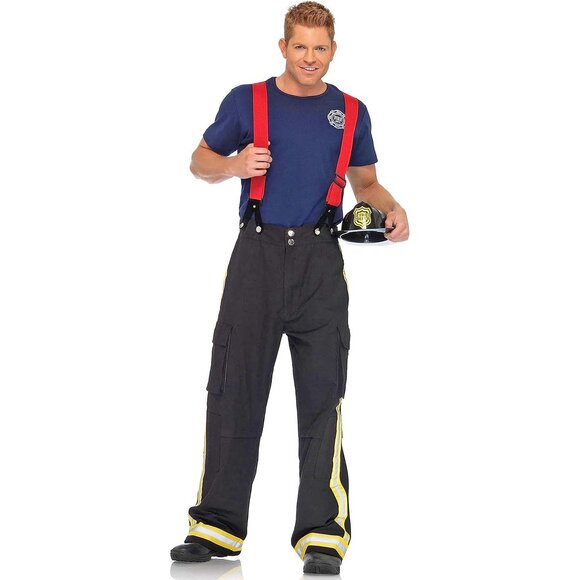 Mens 3Pc Fireman Costume Size M L Fire Fighter Roleplay Cosplay Halloween Outfit